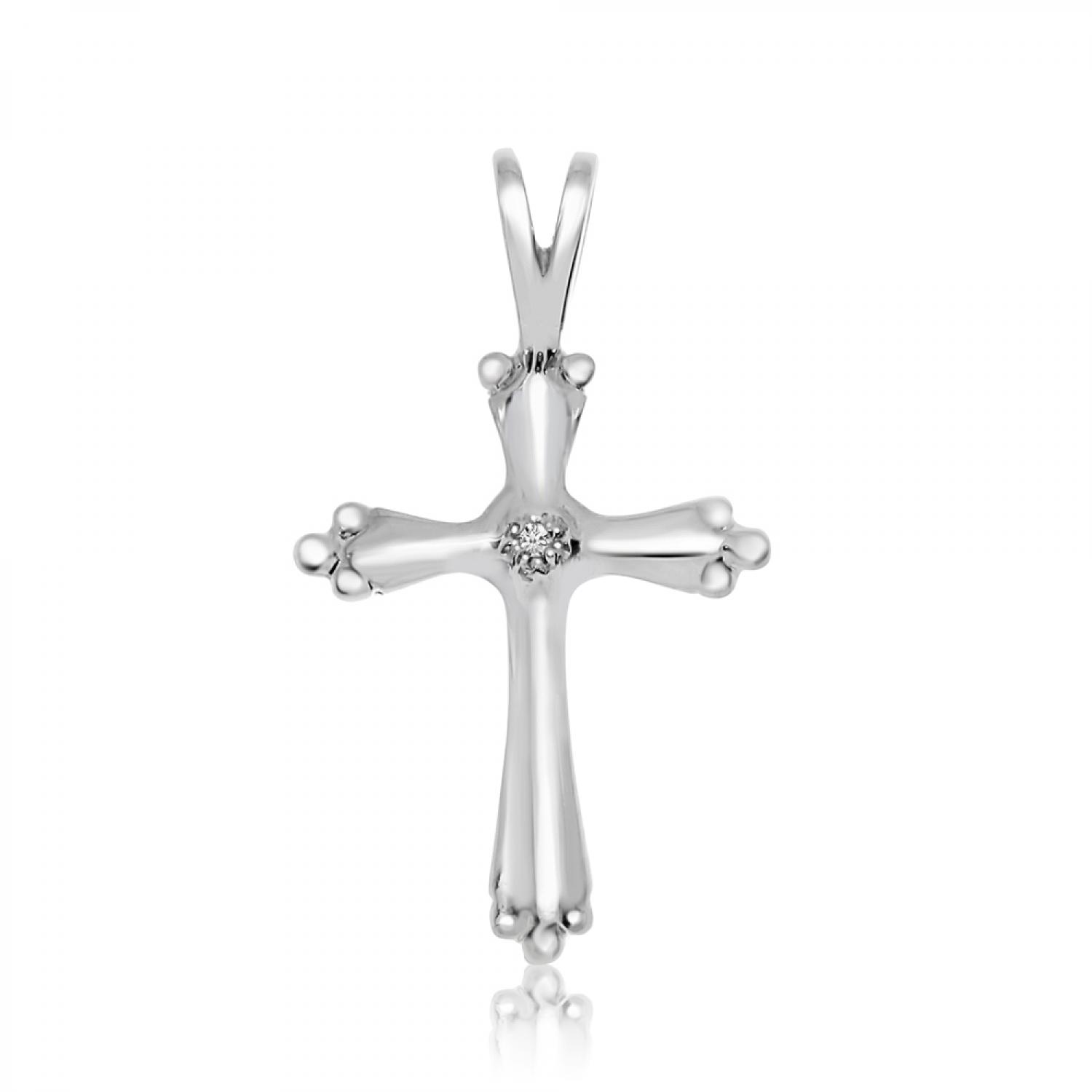 14K White Diamond Illusion Cross Pendant