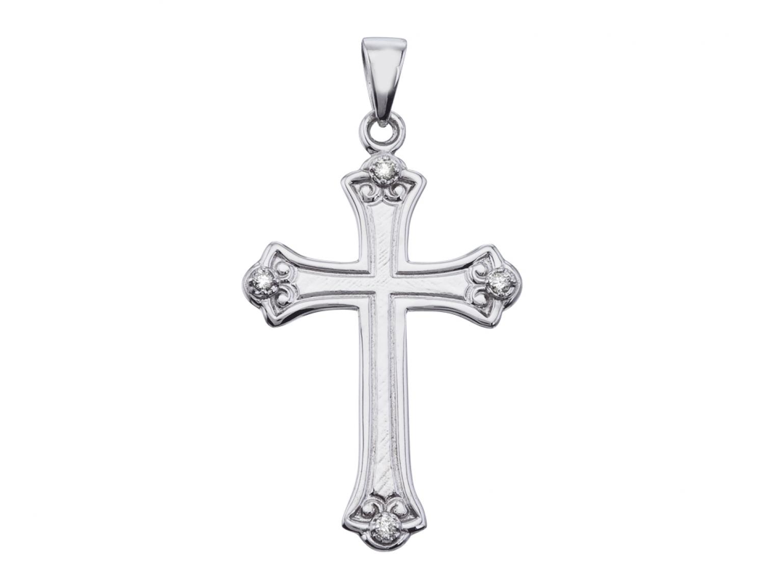 14K White Gold Diamond Cross Pendant