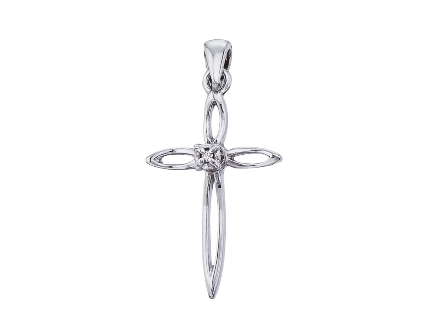 14K White Gold Diamond Cross Pendant