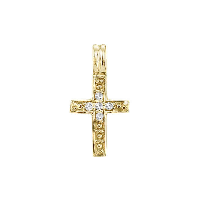 14K Yellow Gold Small Diamond Cross Pendant
