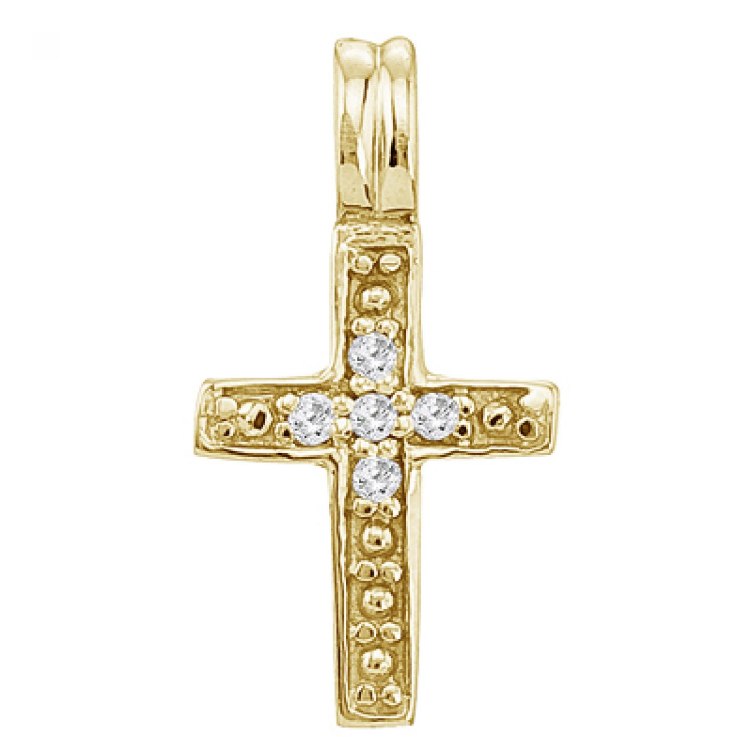 14K Yellow Gold Small Diamond Cross Pendant