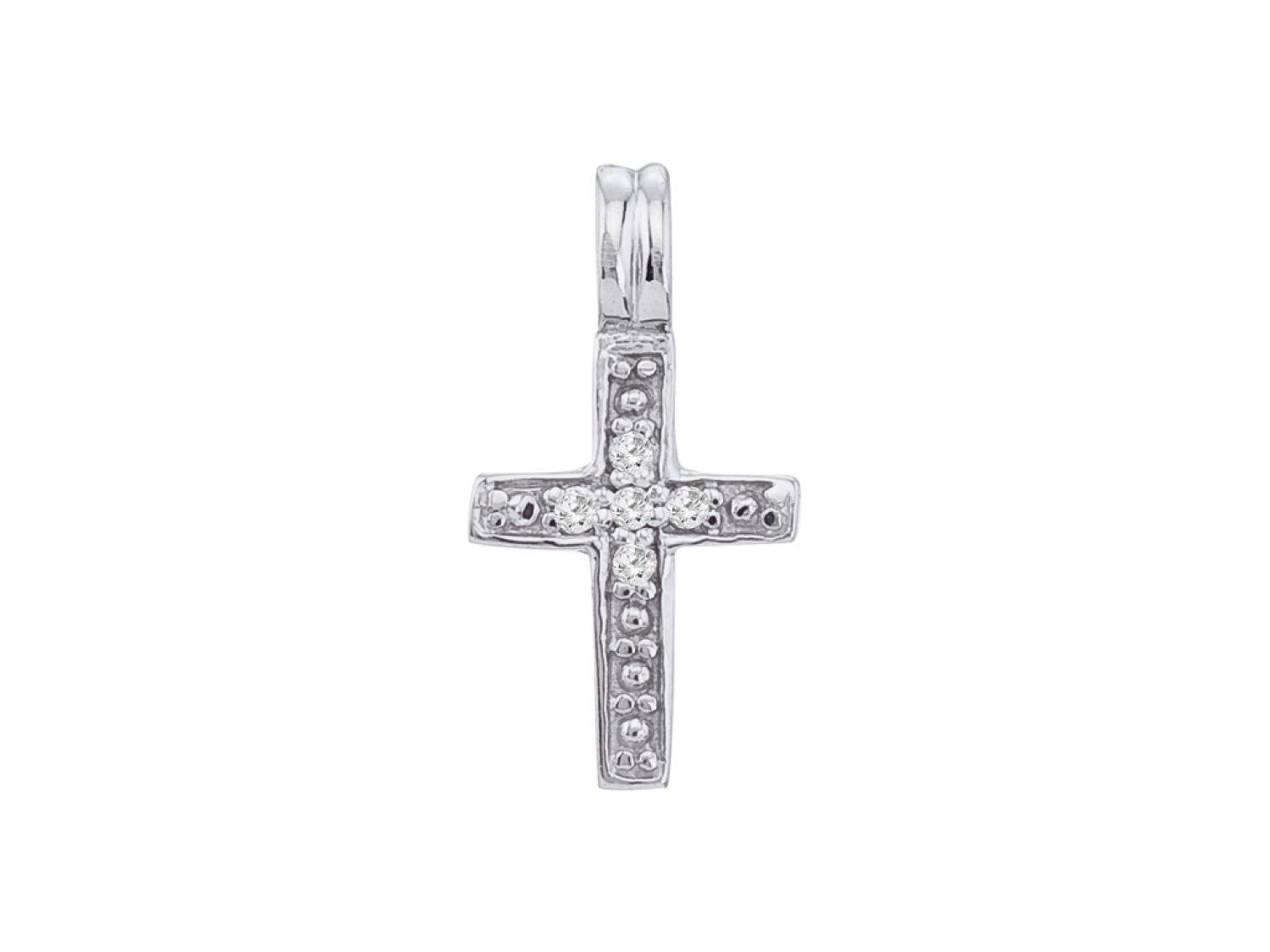 14K White Gold Small Diamond Cross Pendant