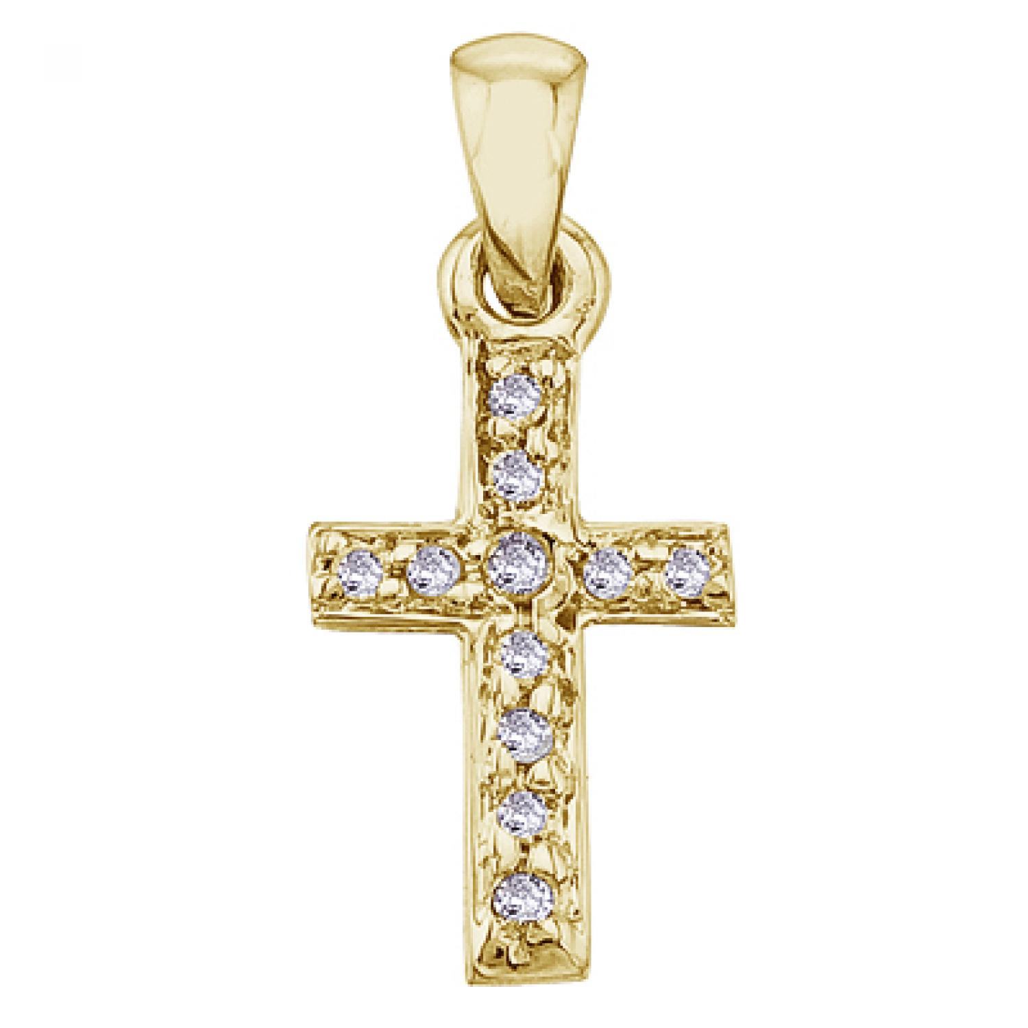 14K Yellow Gold Small Diamond Cross Pendant