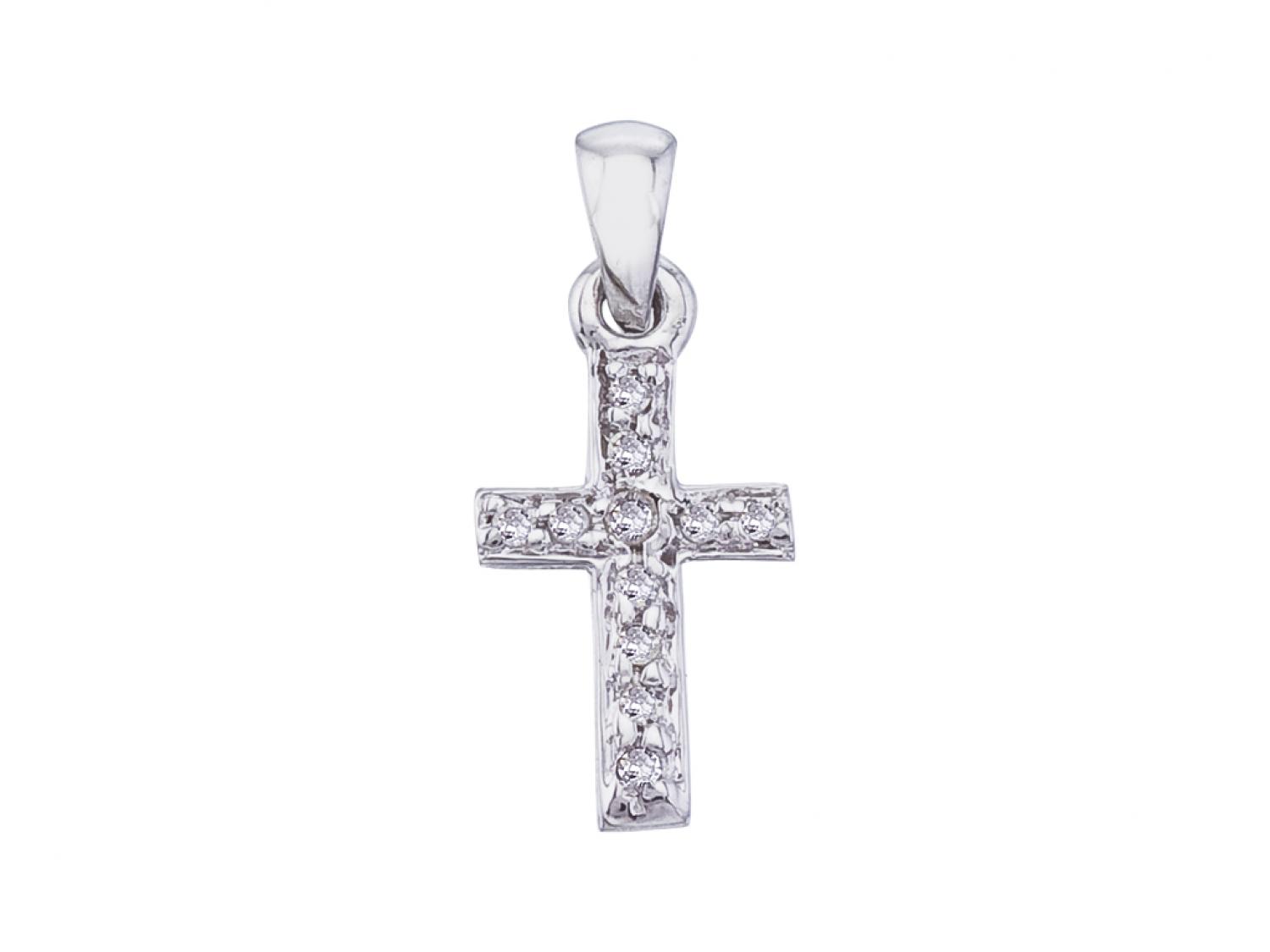 14K White Gold Small Diamond Cross Pendant