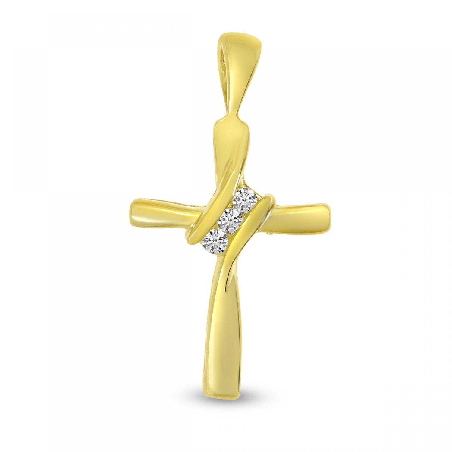 14K Yellow Gold Off Set Diamond Cross Pendant