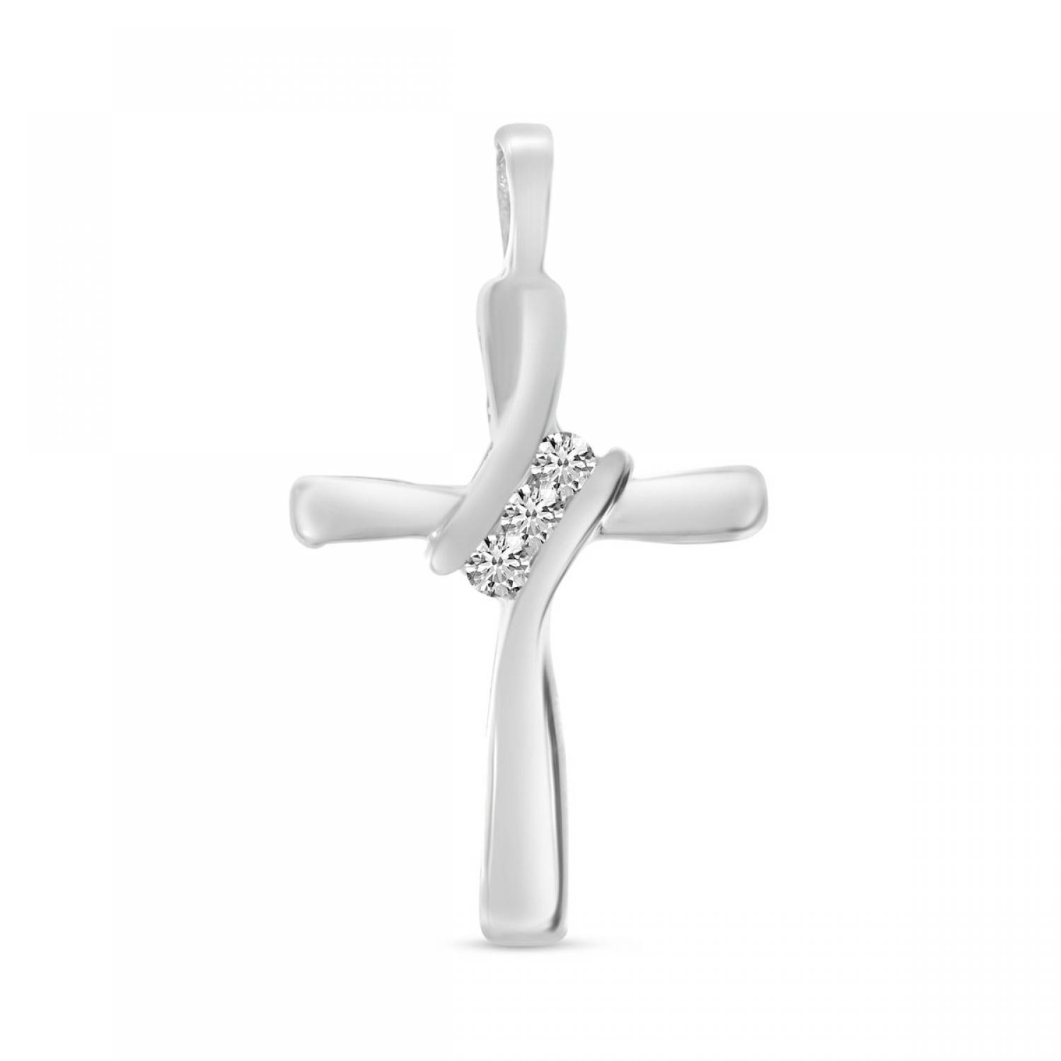 14K White Gold Off Set Diamond Cross Pendant