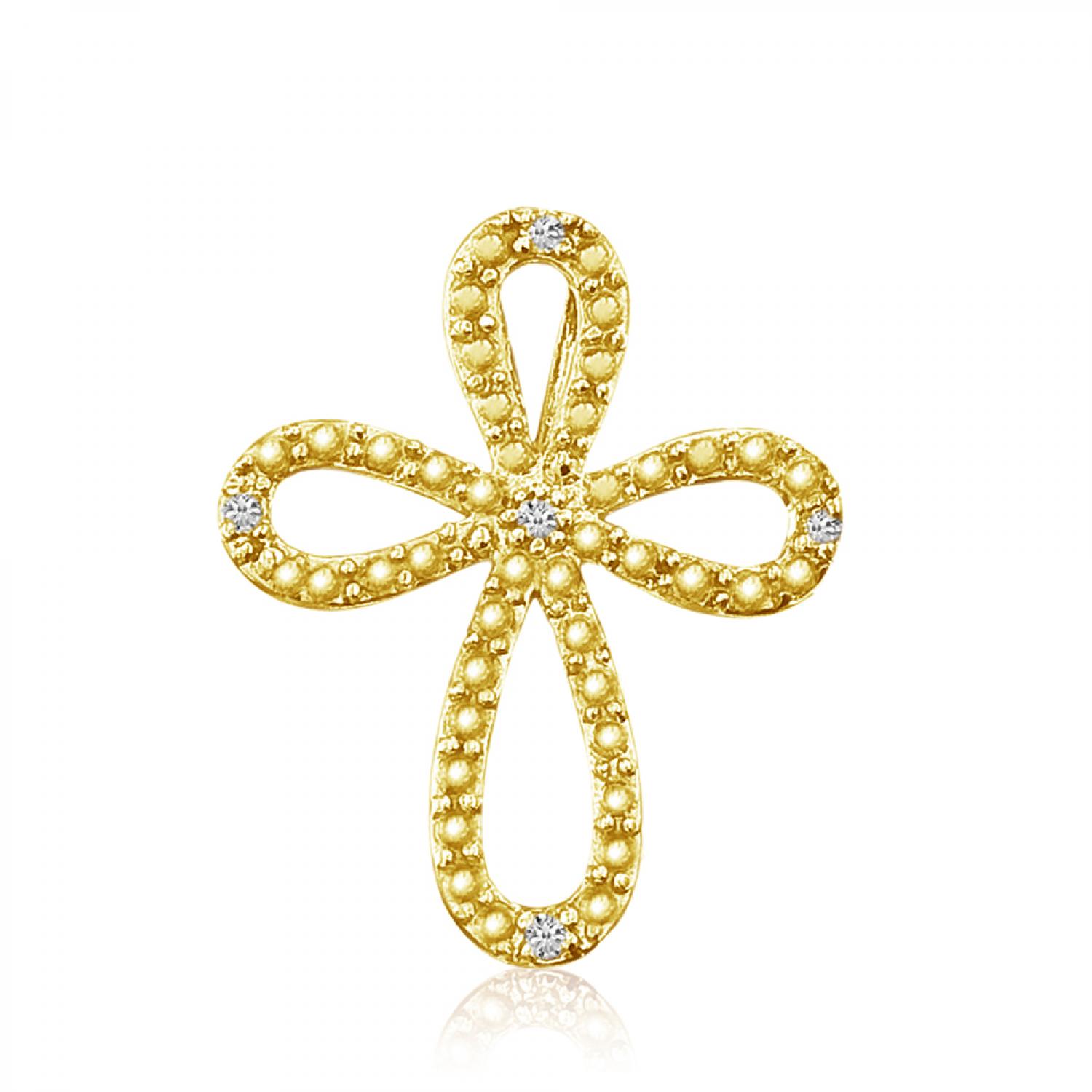 14k Yellow Gold Open Diamond Cross Pendant