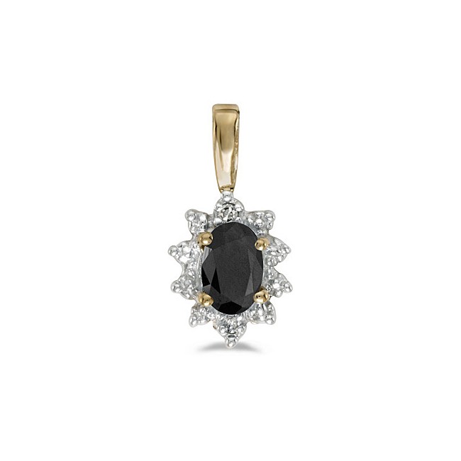 14k Yellow Gold Oval Onyx And Diamond Pendant