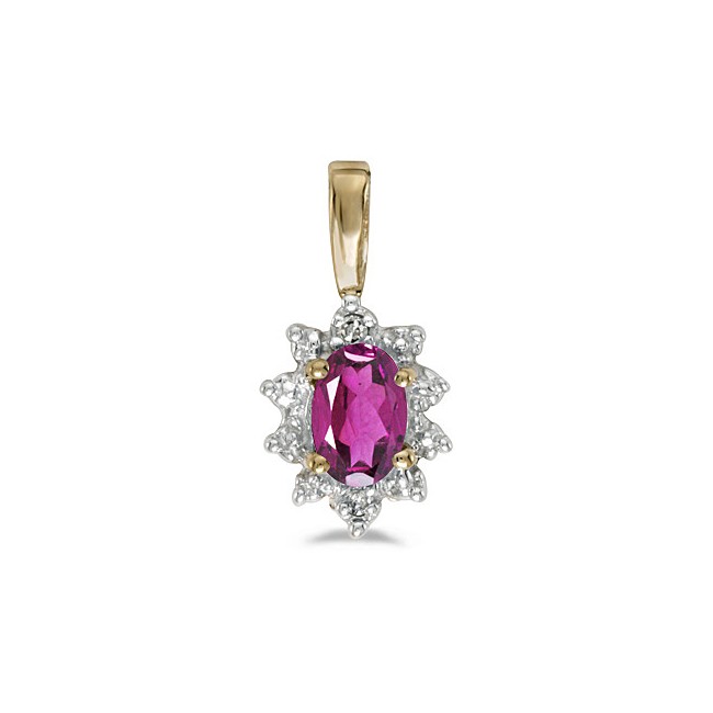 14k Yellow Gold Oval Pink Topaz And Diamond Pendant