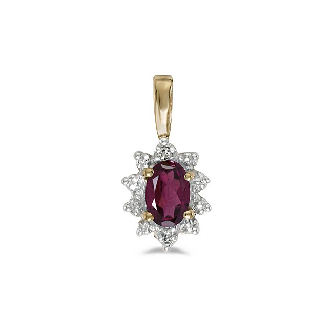 14k Yellow Gold Oval Rhodolite Garnet And Diamond Pendant