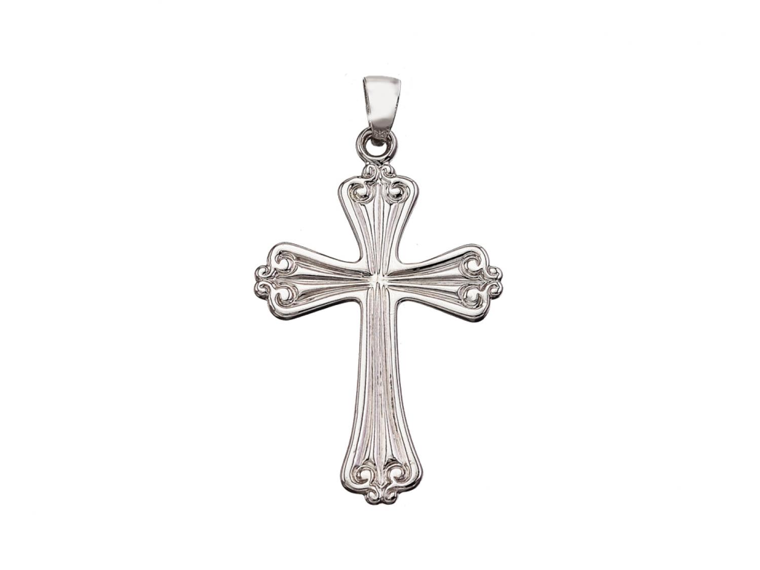 14K White Gold Flower Cross Pendant