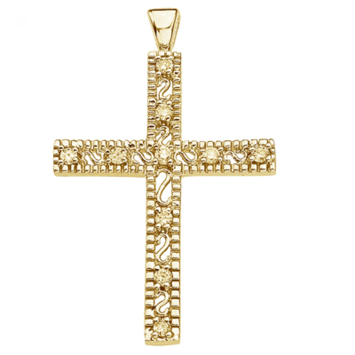 14K Yellow Gold .20 Ct Diamond Cross Pendant