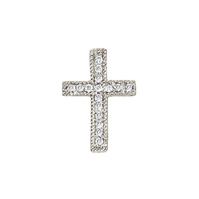 14K White Gold Diamond Scroll Cross Pendant