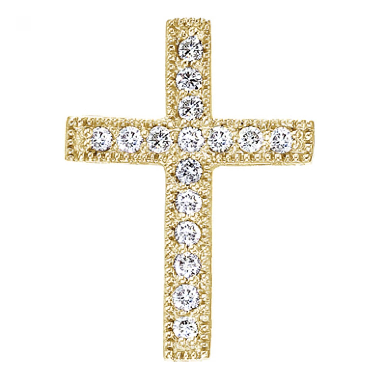 14K Yellow Gold .16 Ct  Scroll Diamond Cross Pendant