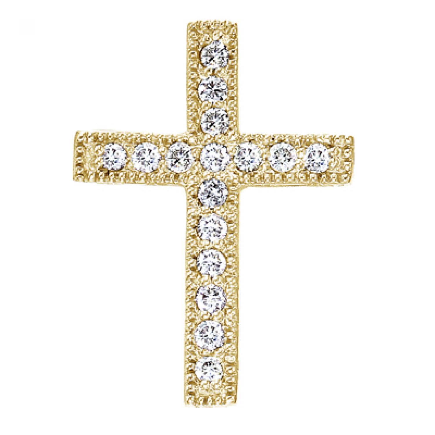 14K Yellow Gold .16 Ct  Scroll Diamond Cross Pendant