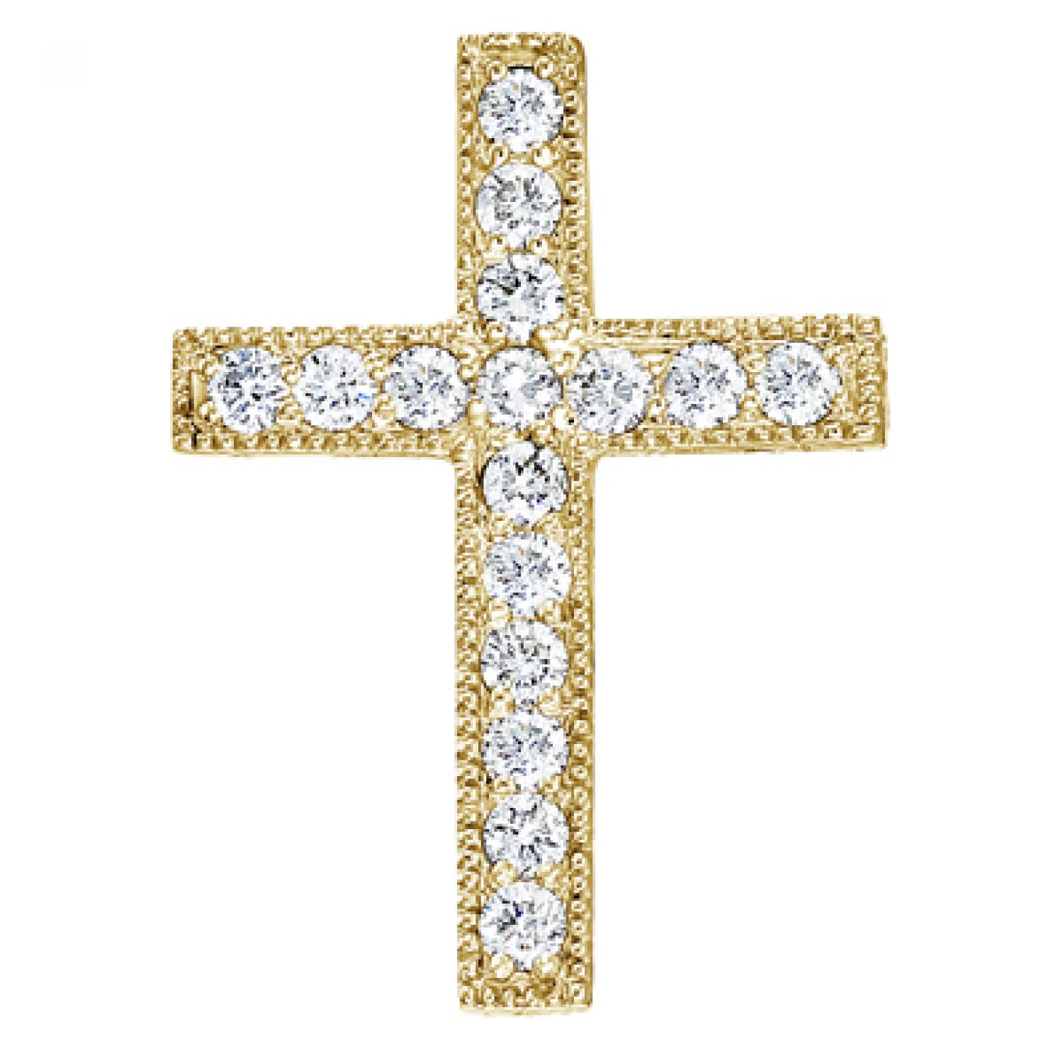 14K Yellow Gold Large Scroll .50 Ct Diamond Cross Pendant