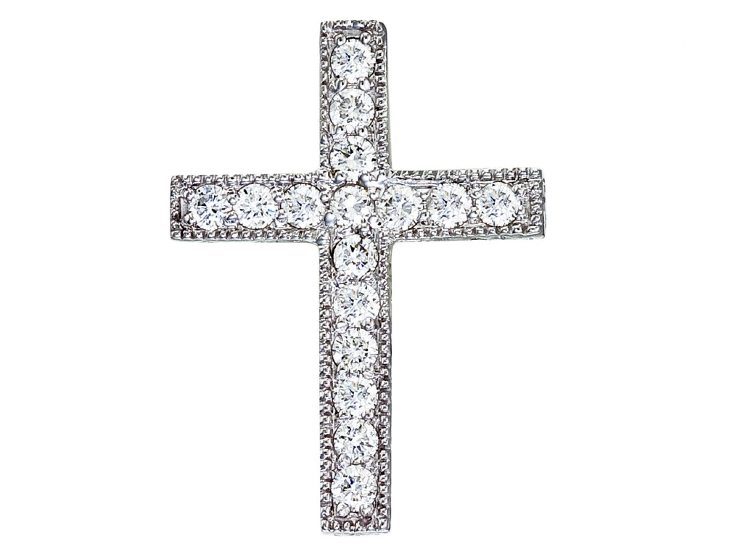 14K White Gold Large Scroll .50 Ct Diamond Cross Pendant