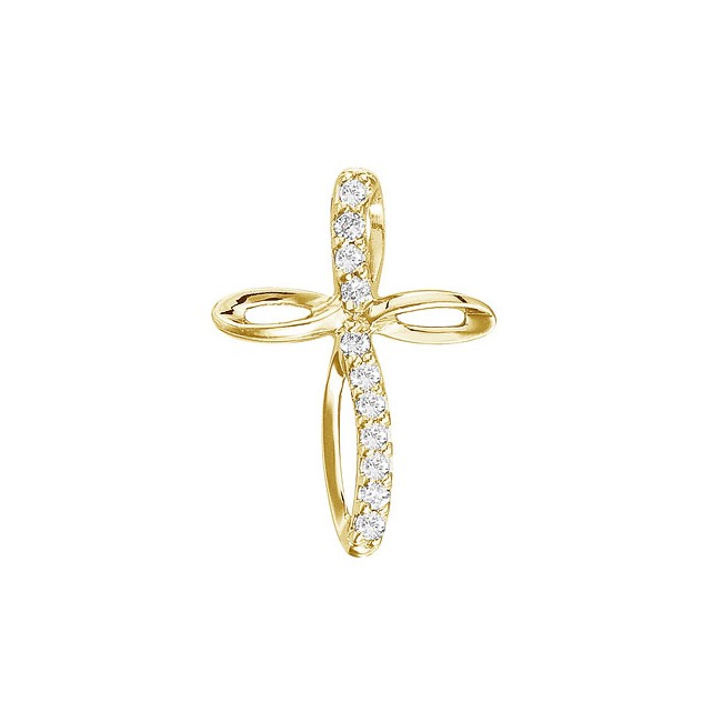 14K Yellow Gold Small Swirl Diamond Cross Pendant