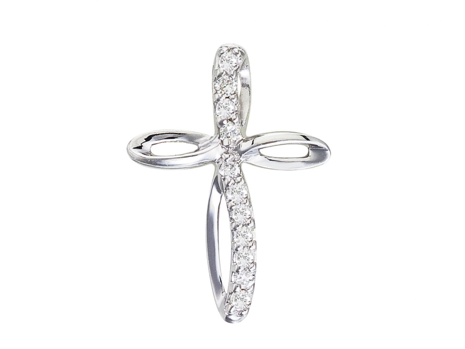 14K White Gold Small Swirl Diamond Cross Pendant