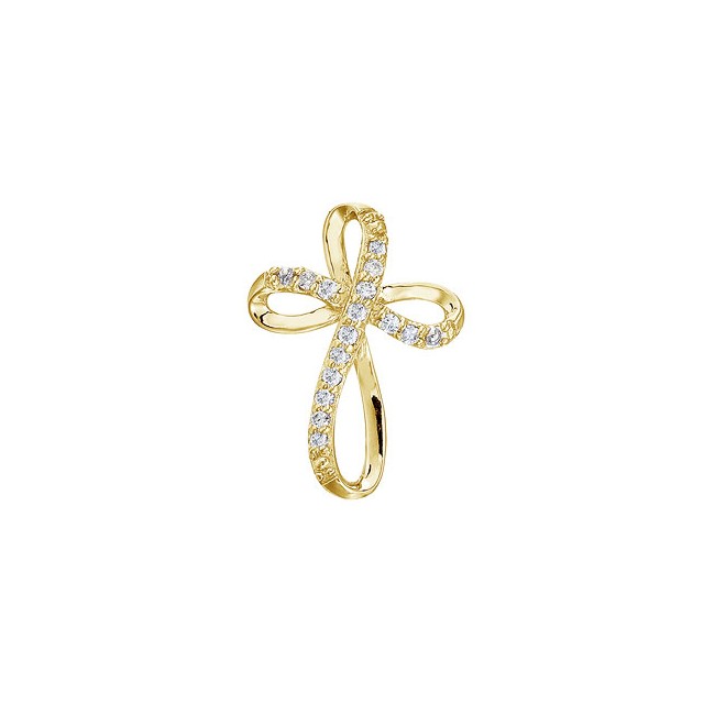 14K Yellow Gold Diamond Swirl Cross Pendant