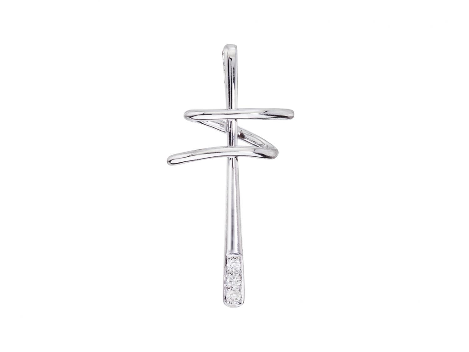 14K White Gold Diamond Modern Cross Pendant