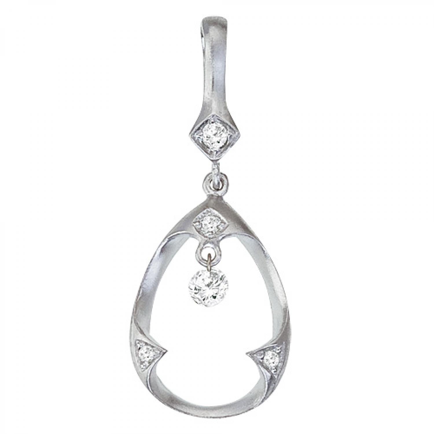 14K White Gold .13 Ct Teardrop Dashing Diamonds Pendant