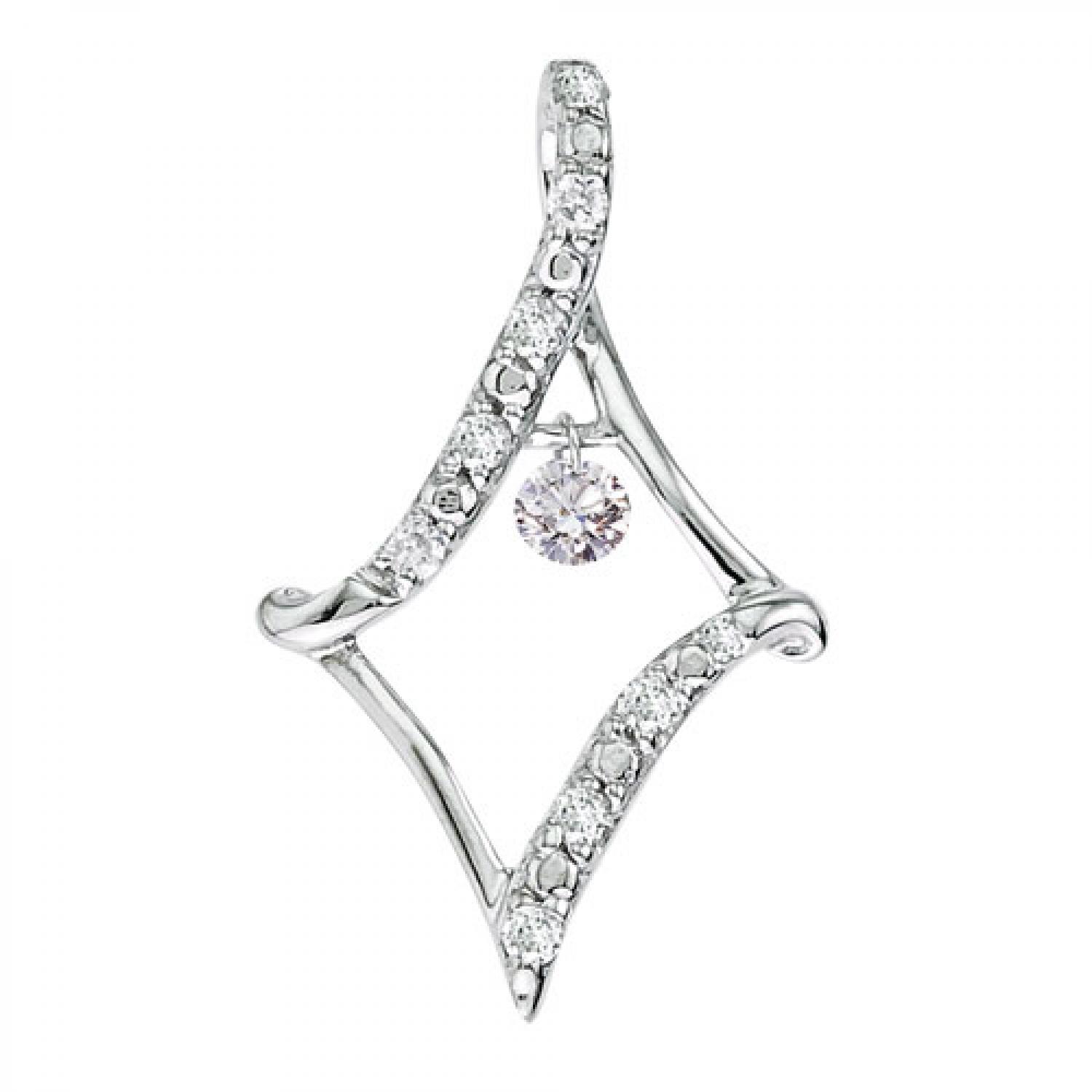 14K White Gold .16 Ct Flowing Dashing Diamonds Pendant