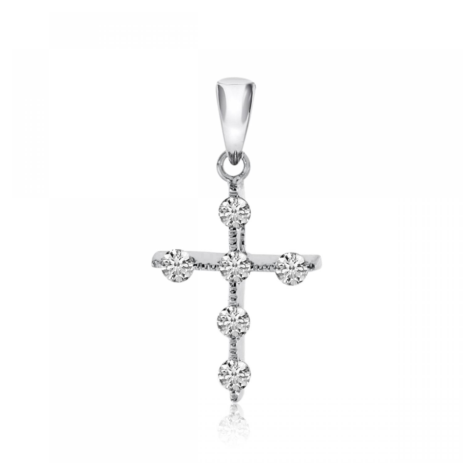 14K White Gold Diamond Cross Pendant