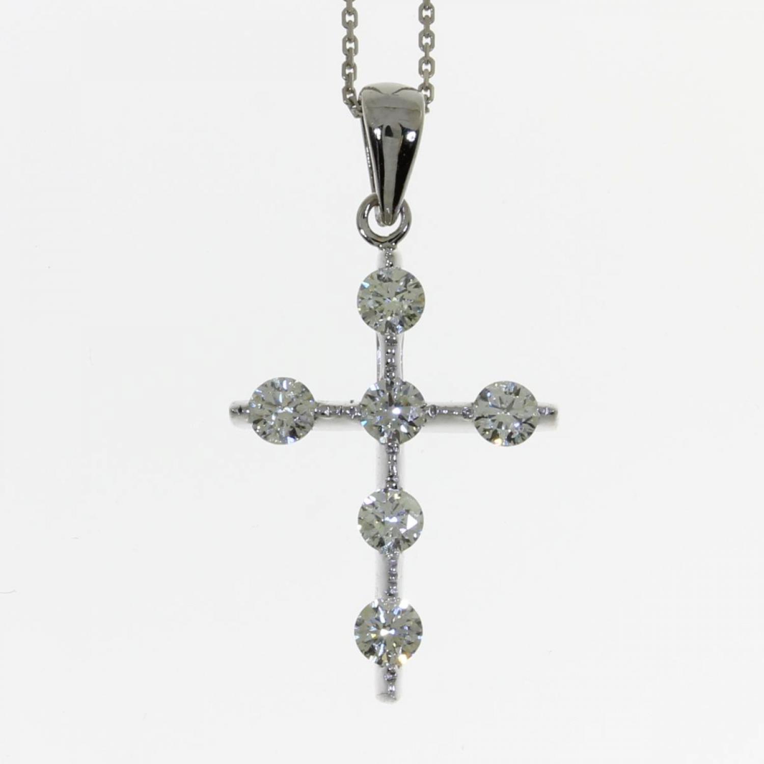 14K White Gold .42 Ct Diamond Tension Set Cross Pendant