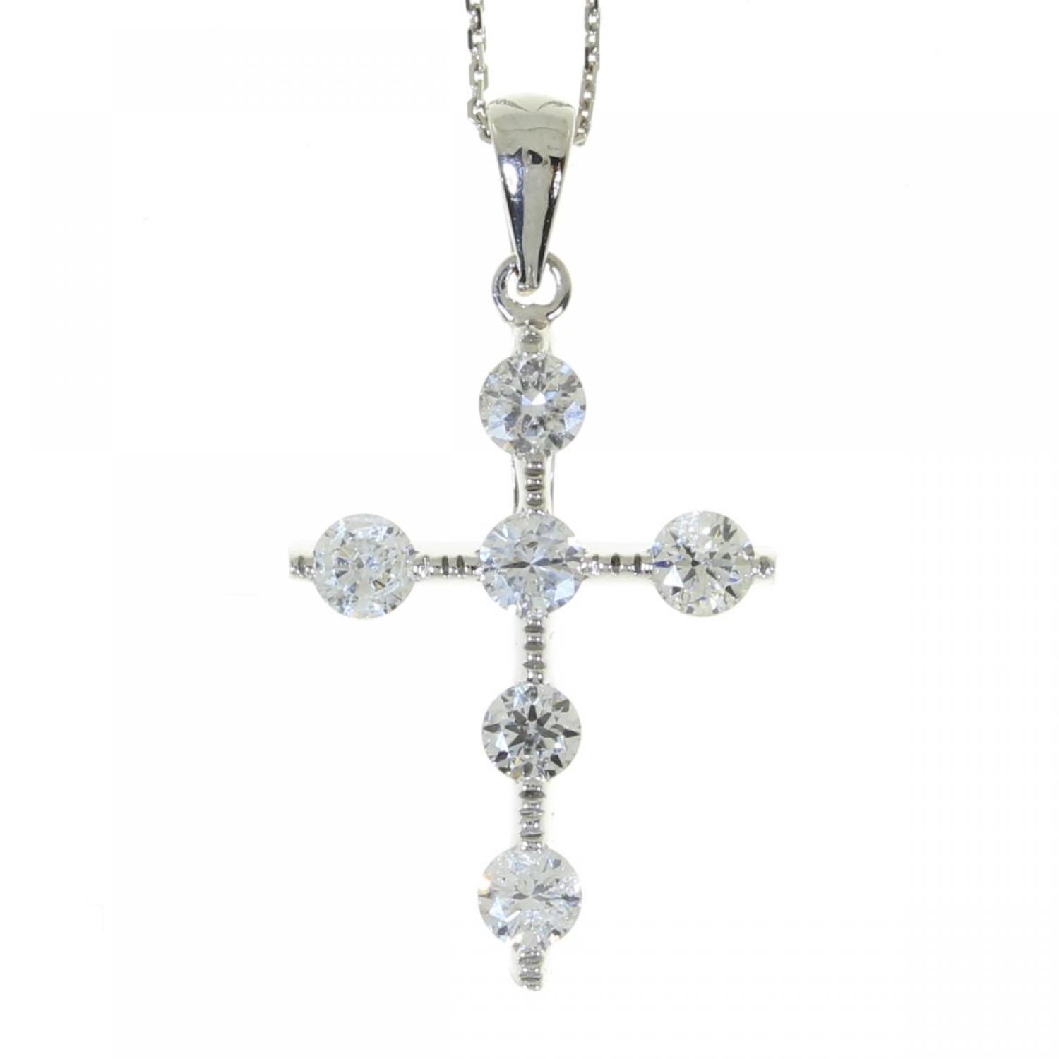 14k White Gold Diamond Cross Pendant