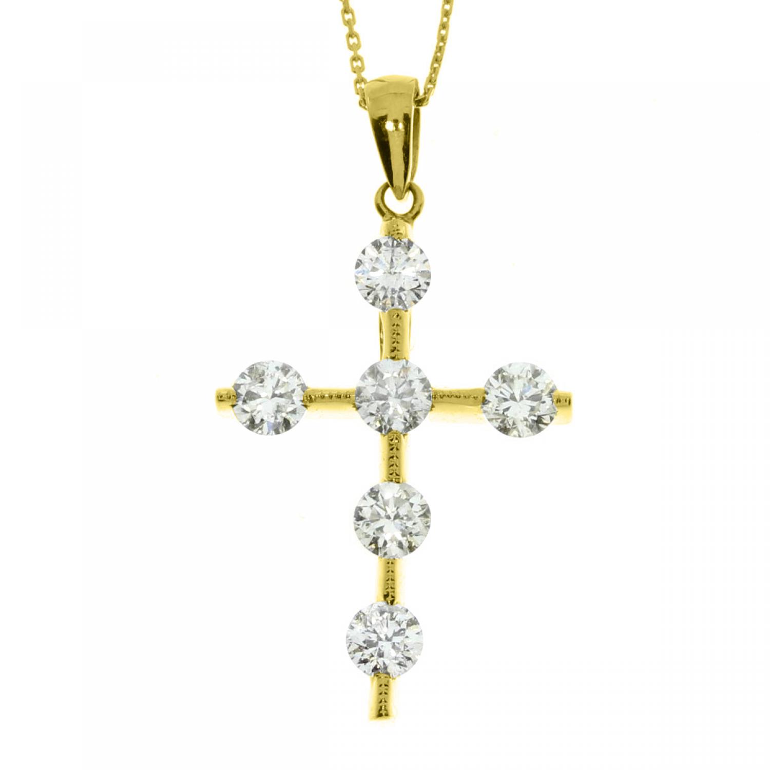 14k Yellow Gold Diamond Cross Pendant