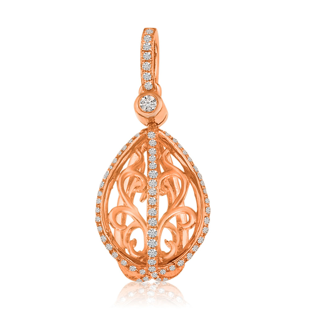 14K Rose Gold Pear Diamond Cage Pendant