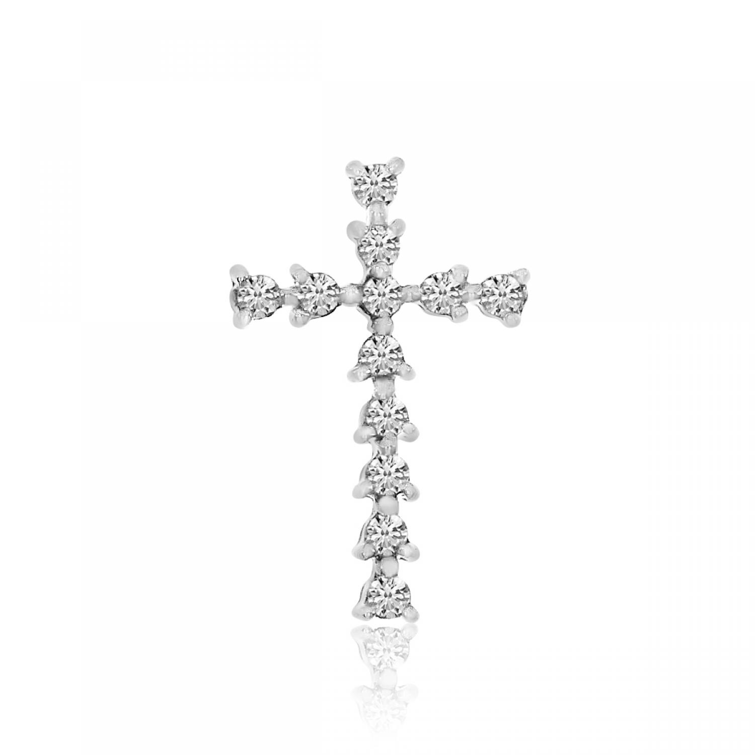 14K White Gold .12 CT Small Diamond Cross Pendant