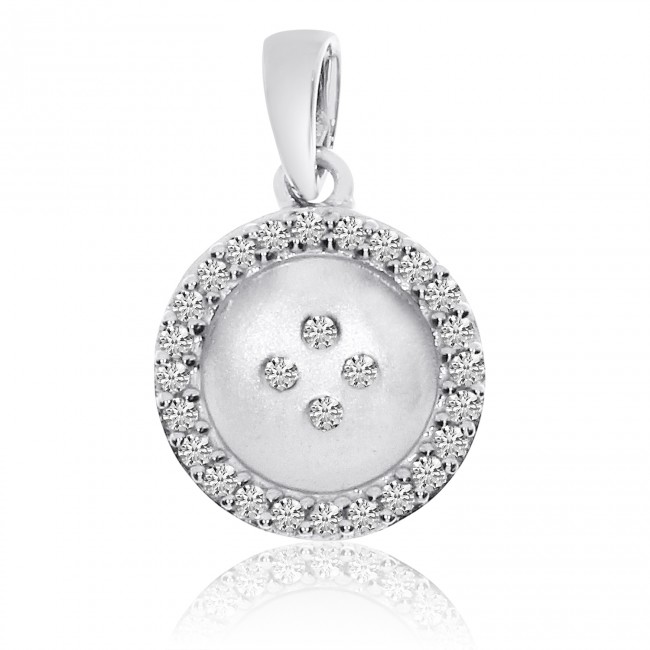 14K White Gold Satin Button Diamond Fashion Pendant