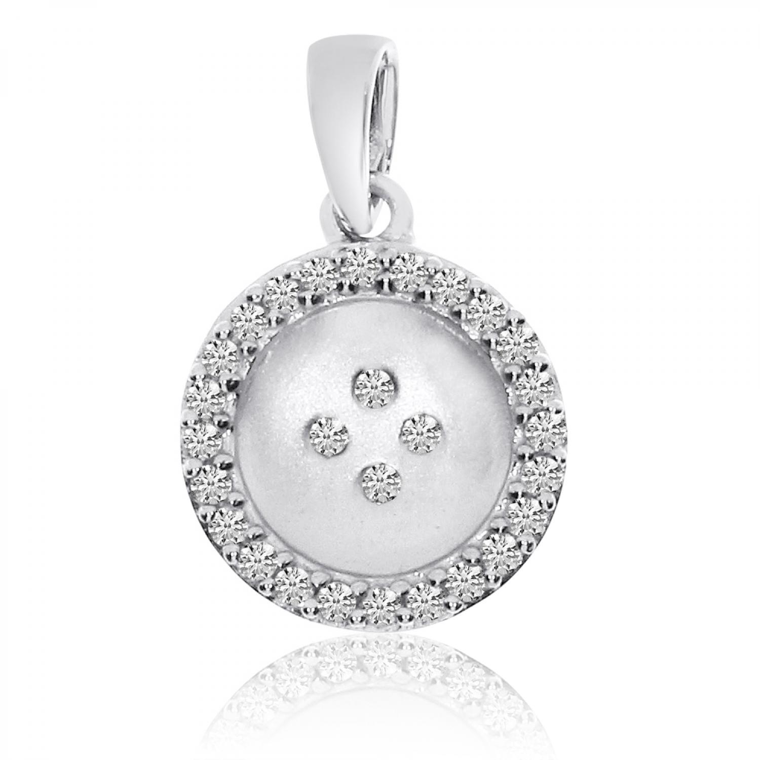 14K White Gold Satin Button Diamond Fashion Pendant