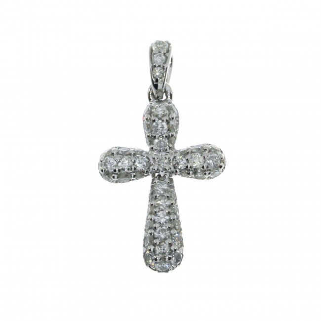 14K White Gold Diamond Pave Fashion Cross Pendant