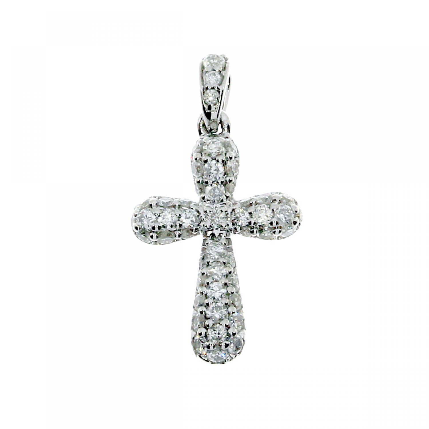 14K White Gold Diamond Pave Fashion Cross Pendant