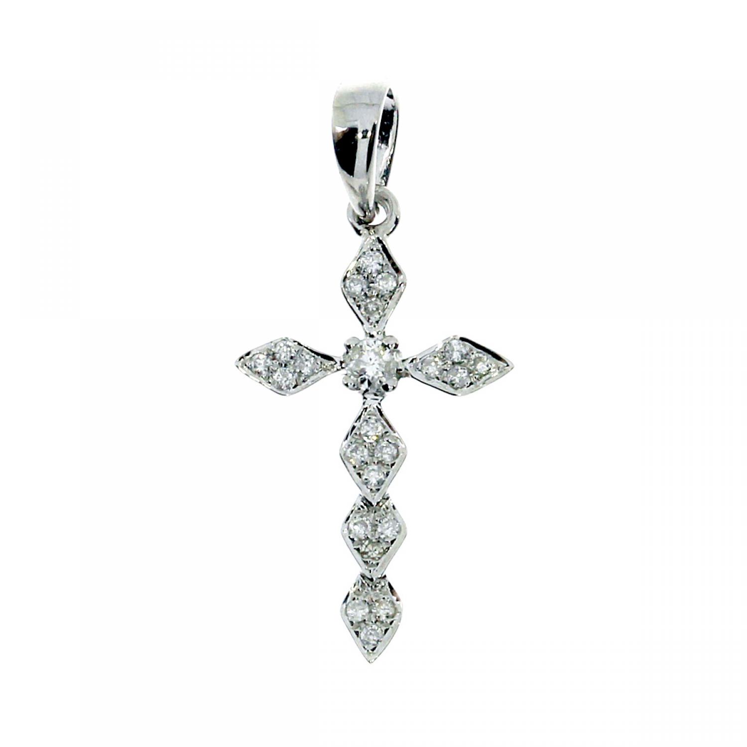 14K White Gold Diamond Cross Fashion Pendant