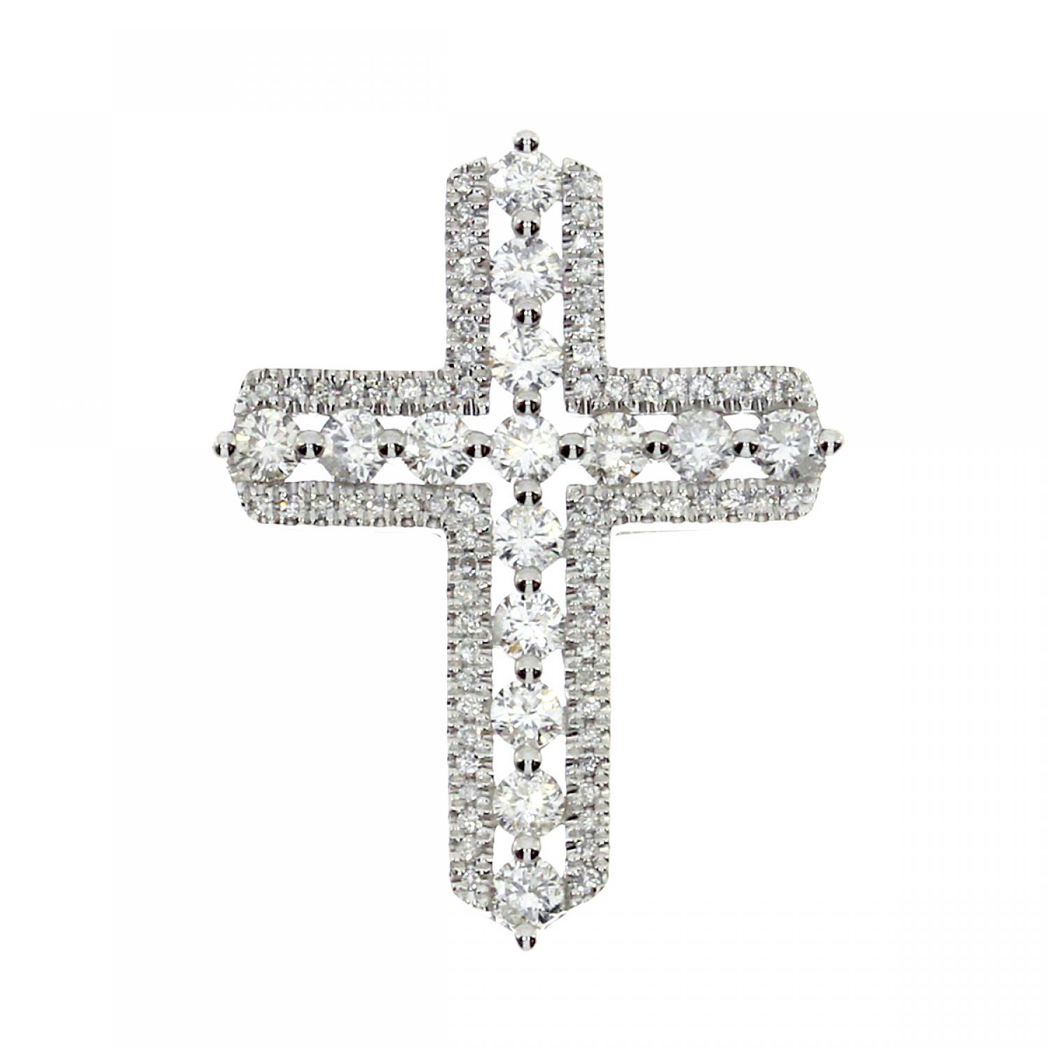 14K White Gold Large Diamond Cross Pendant