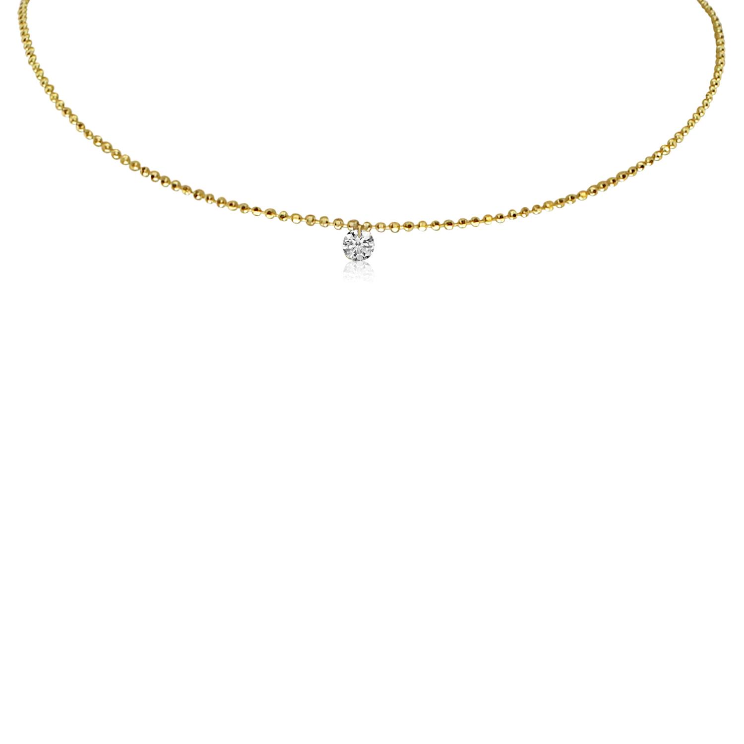 14K Yellow Gold 17 inch Single .15 ct Pierced Diamond Dashing Diamond Necklace