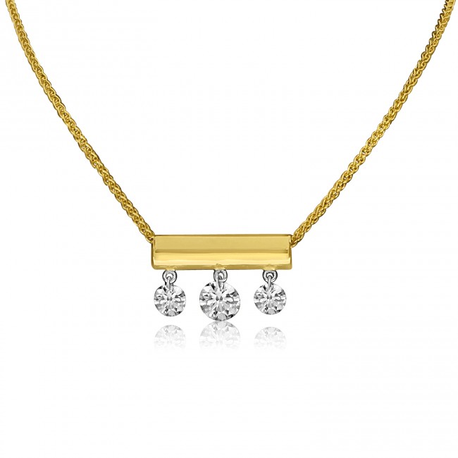 14K Yellow Gold 3 Diamond Bar Dashing Diamond 18 inch Sliding Necklace