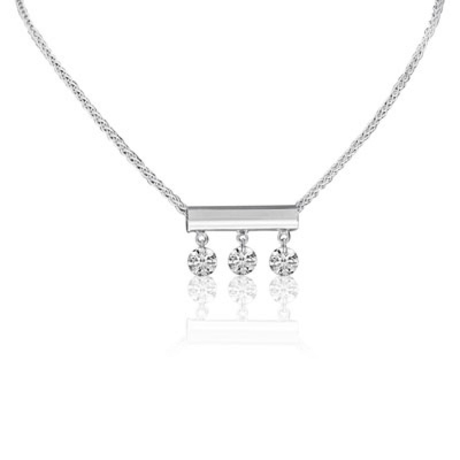 14K White Gold Three Diamond Bar Dashing Diamond Fashion Necklace