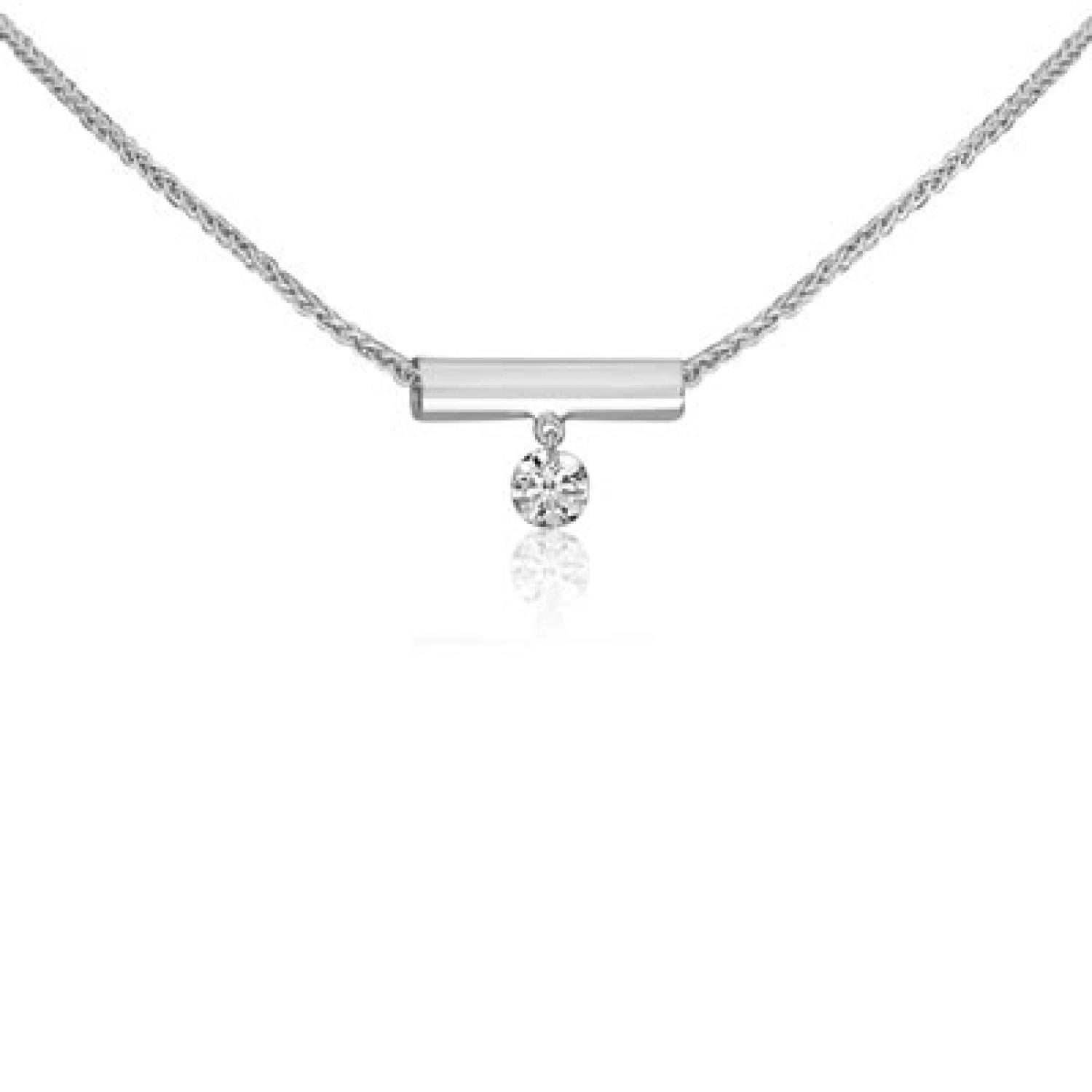 14K White Gold Single Diamond Bar Dashing Diamond Fashion Necklace