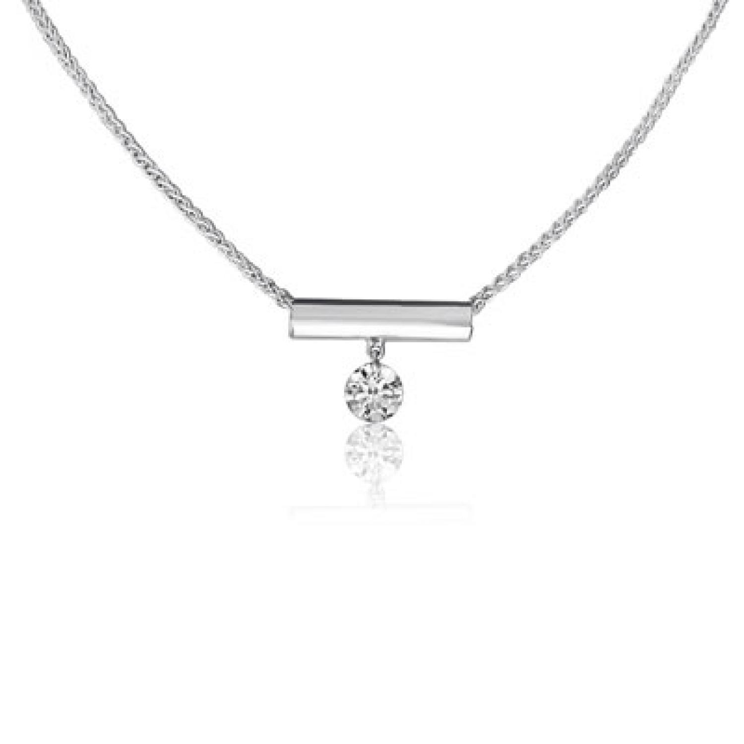 14K White Gold Single Diamond Bar Dashing Diamond Fashion Necklace