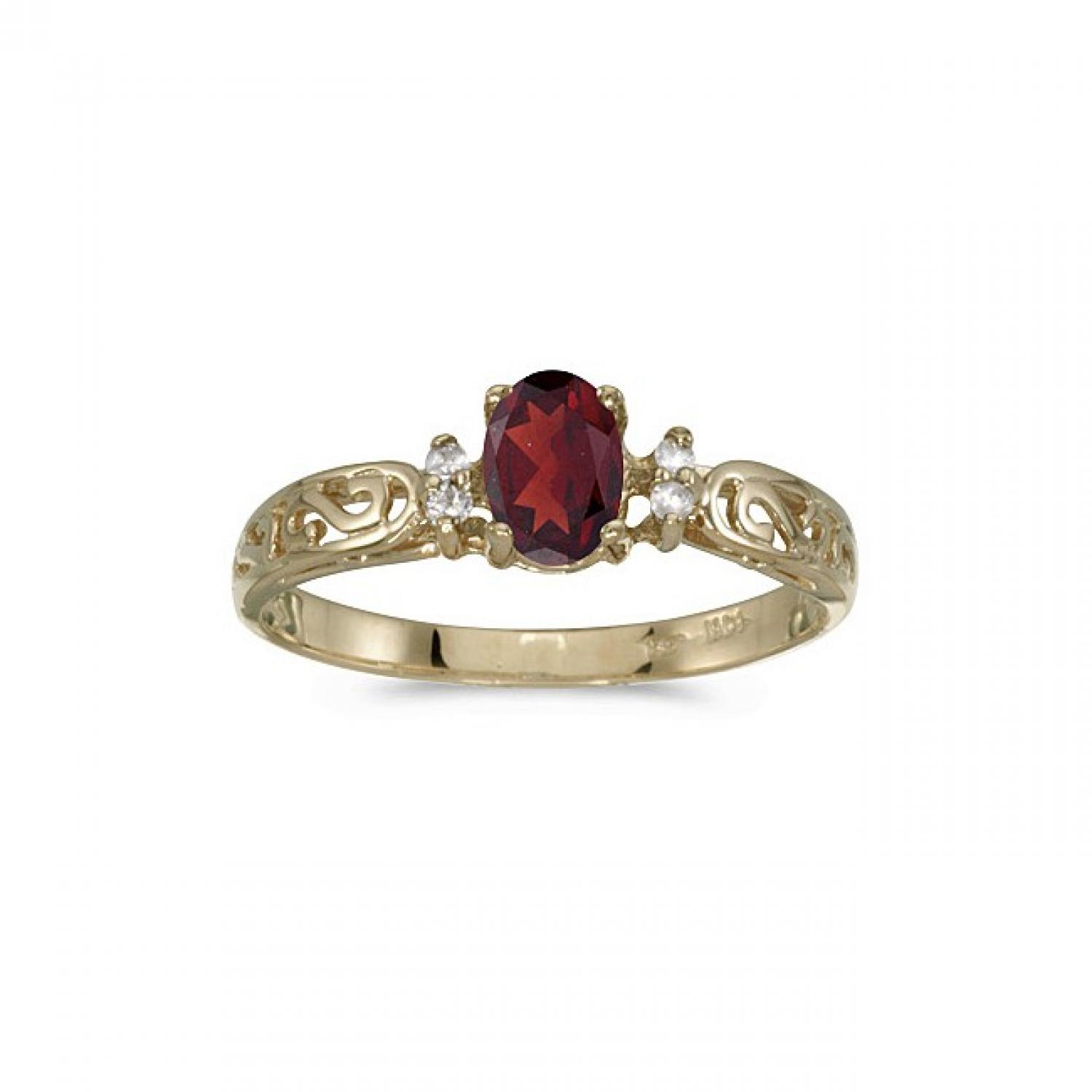 10k Yellow Gold Oval Garnet And Diamond Ring