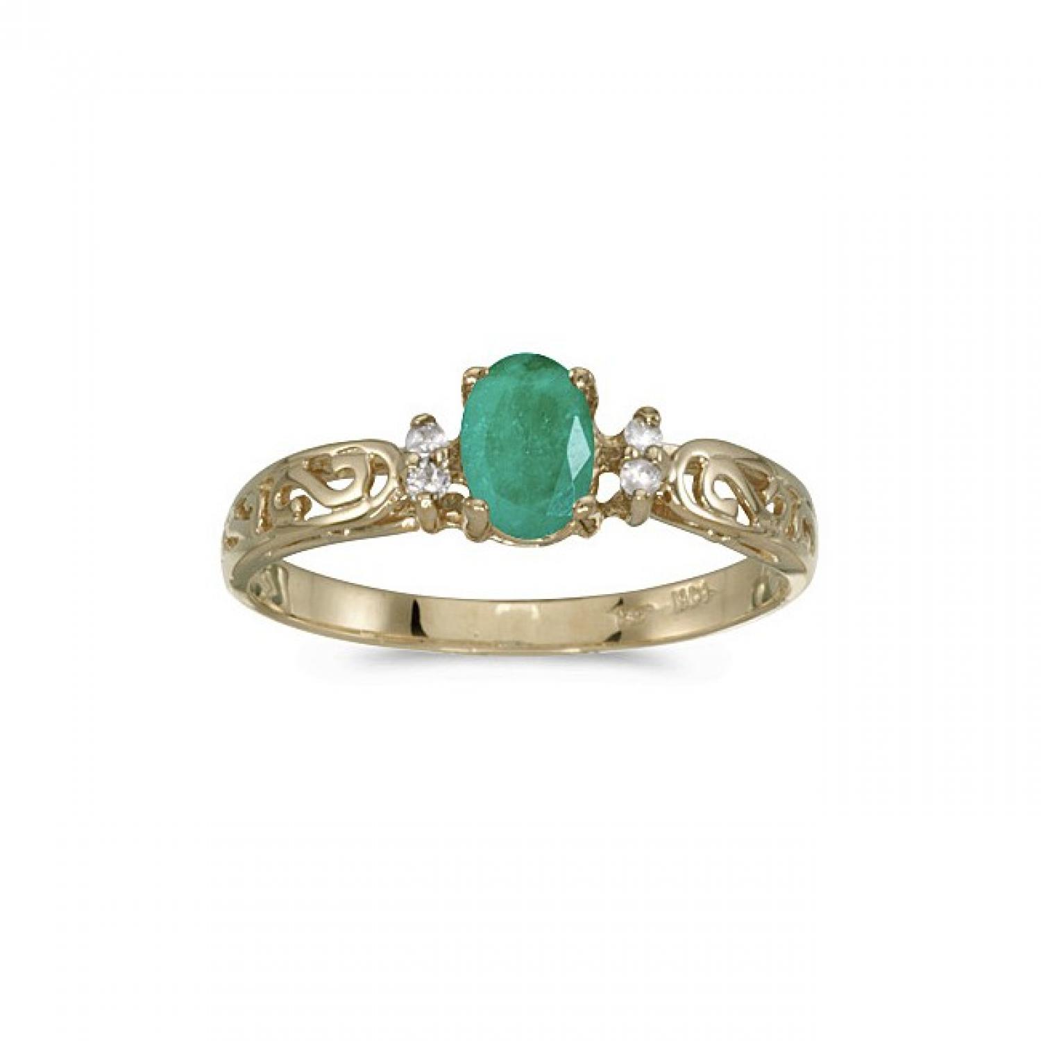 10k Yellow Gold Oval Emerald And Diamond Ring