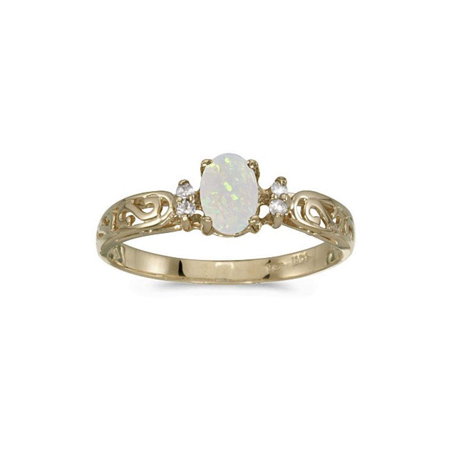 10k Yellow Gold Oval Opal And Diamond Ring