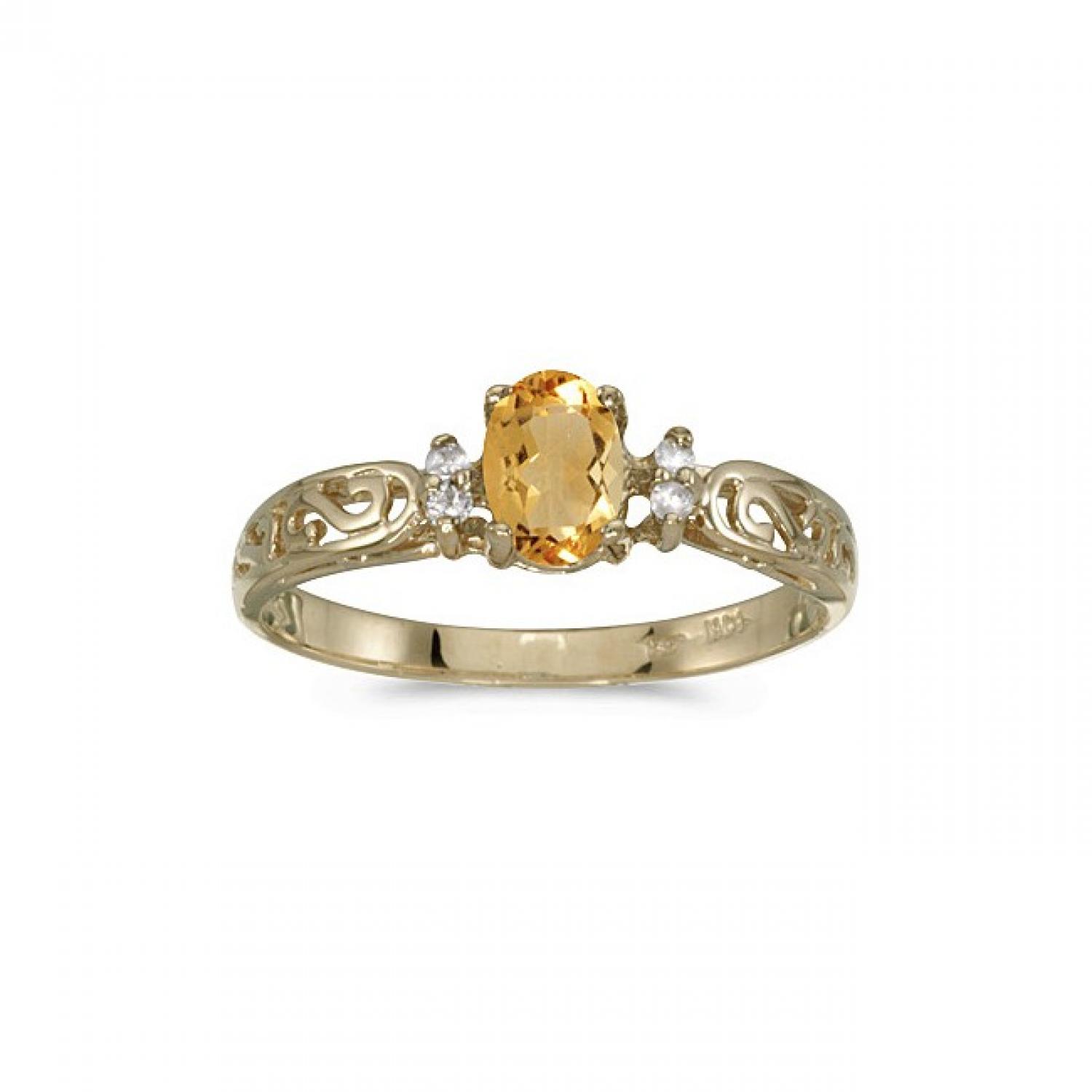 10k Yellow Gold Oval Citrine And Diamond Ring