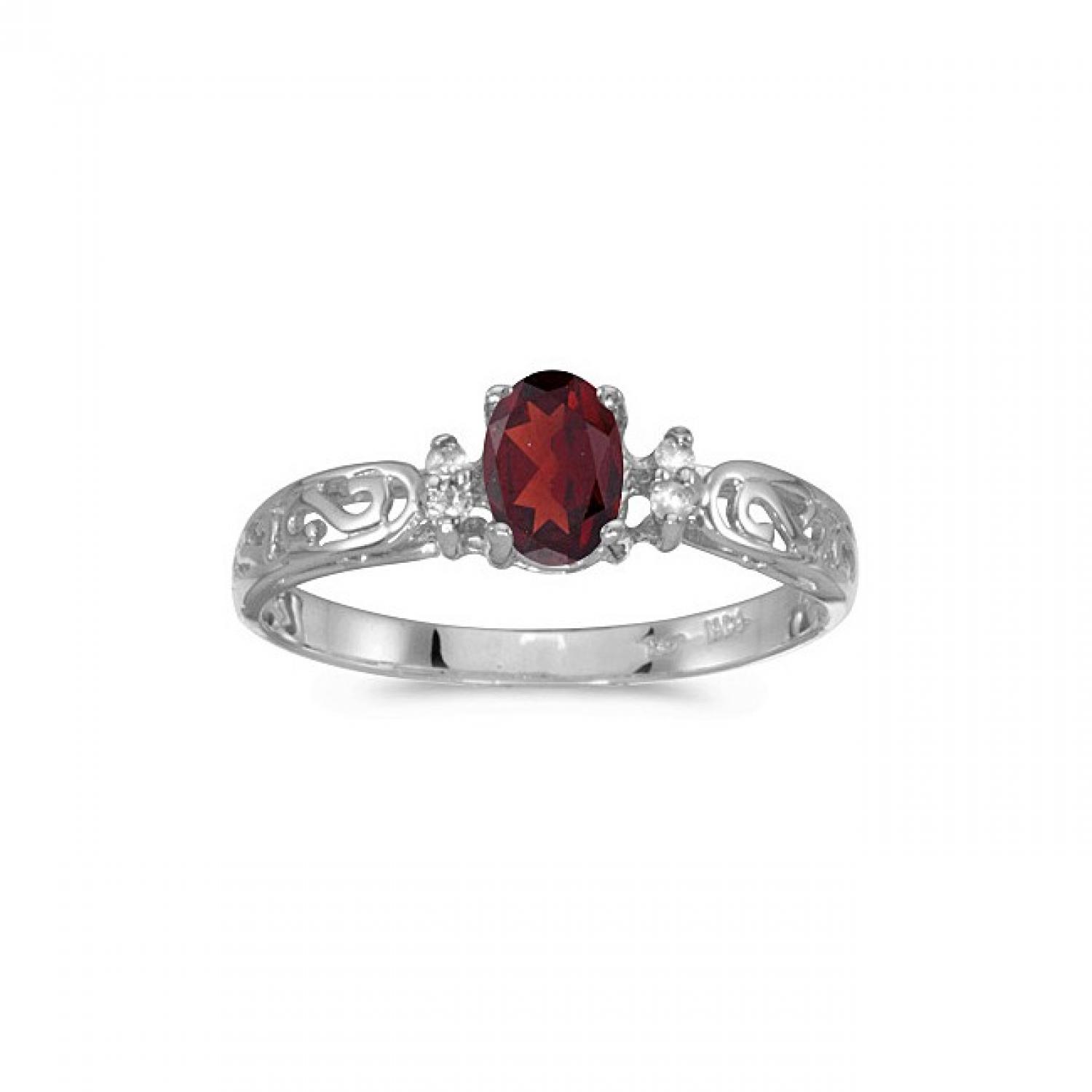 10k White Gold Oval Garnet And Diamond Ring