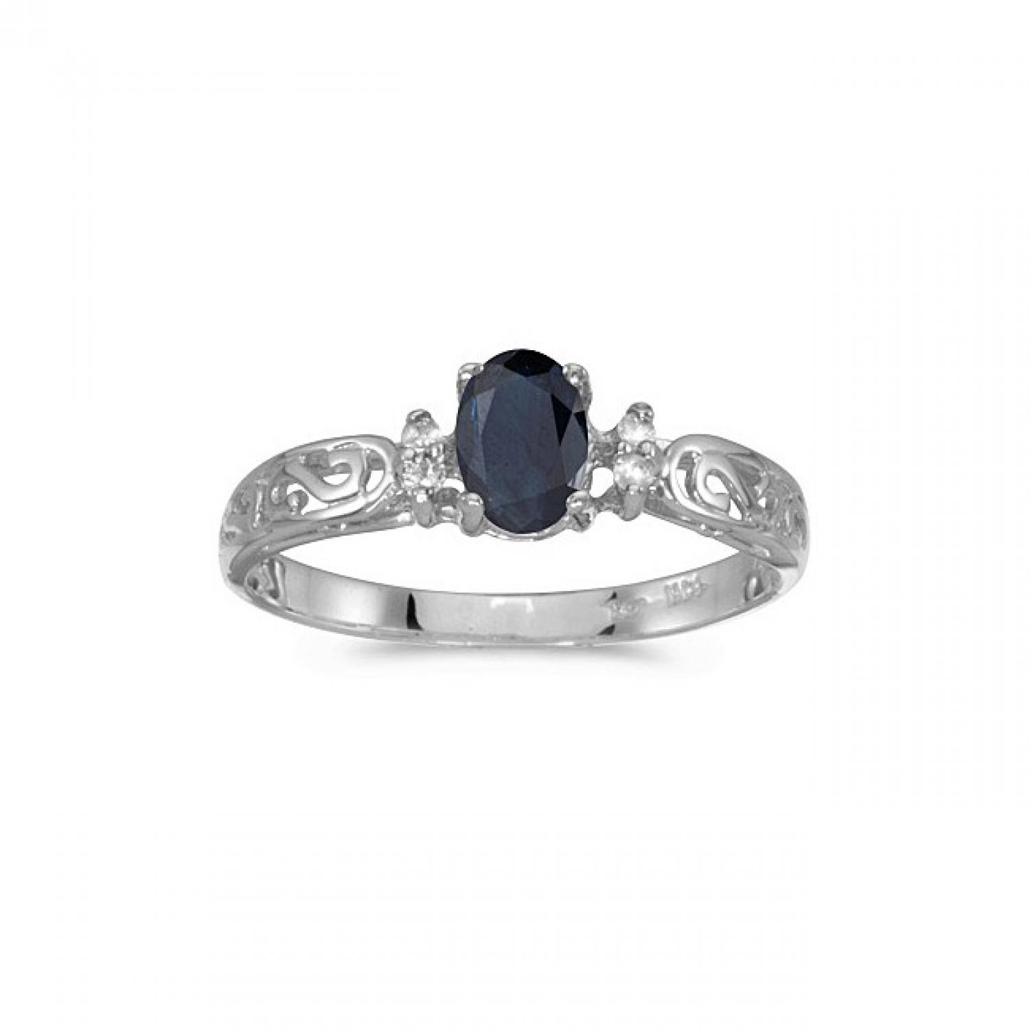 10k White Gold Oval Sapphire And Diamond Ring